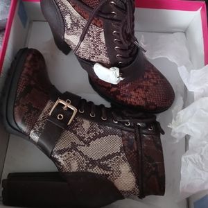 Brown snake skin booties